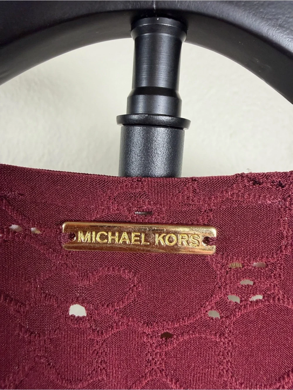 Michael Kors Wine Eyelet V-Neck Flutter Sleeve Top
